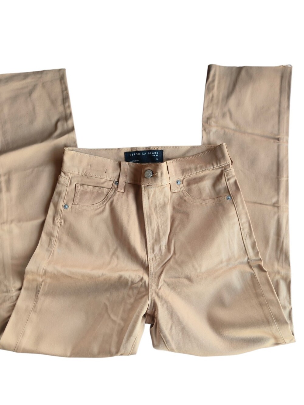 Veronica Beard Ryleigh high-rise, straight-leg jean— camel color size 28
